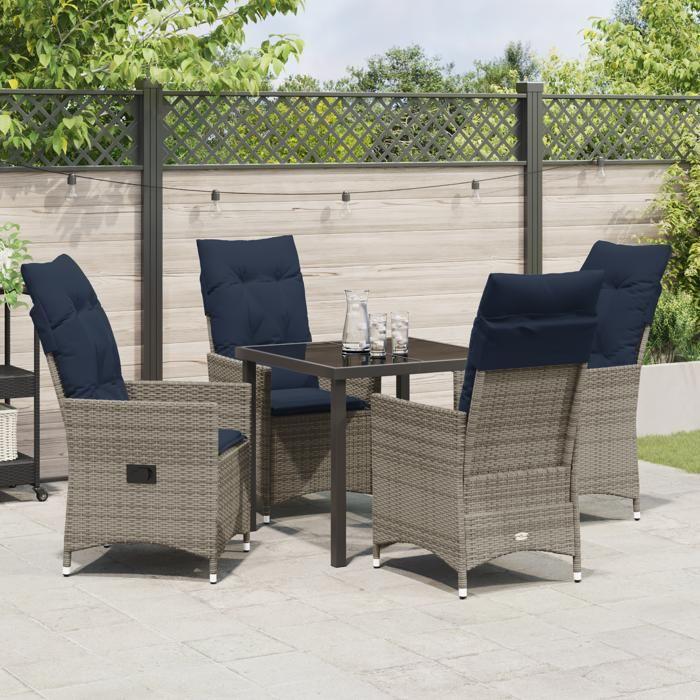 Ensemble de Salle à Manger de Jardin 5 Pièces avec Coussins en Rattan Poly Gris 3379591