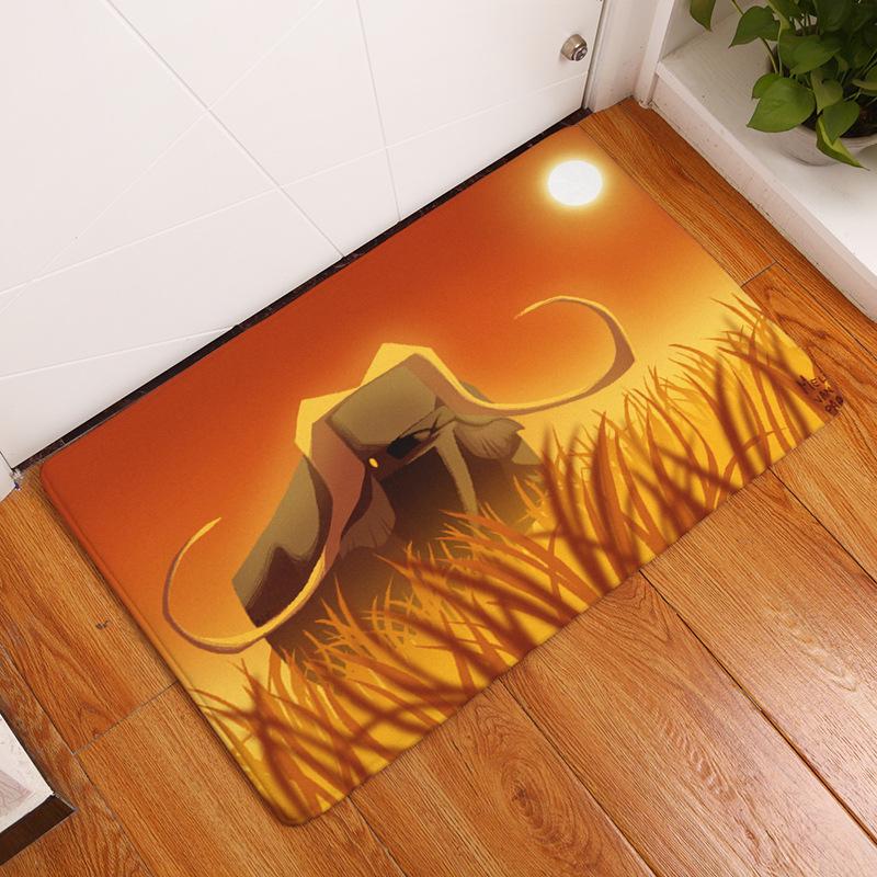 Home Living Room Bedroom Corridor Door Mat Rectangular Kawaii Rug Cartoon Cute Corgi Fox Pattern Non-slip Rug