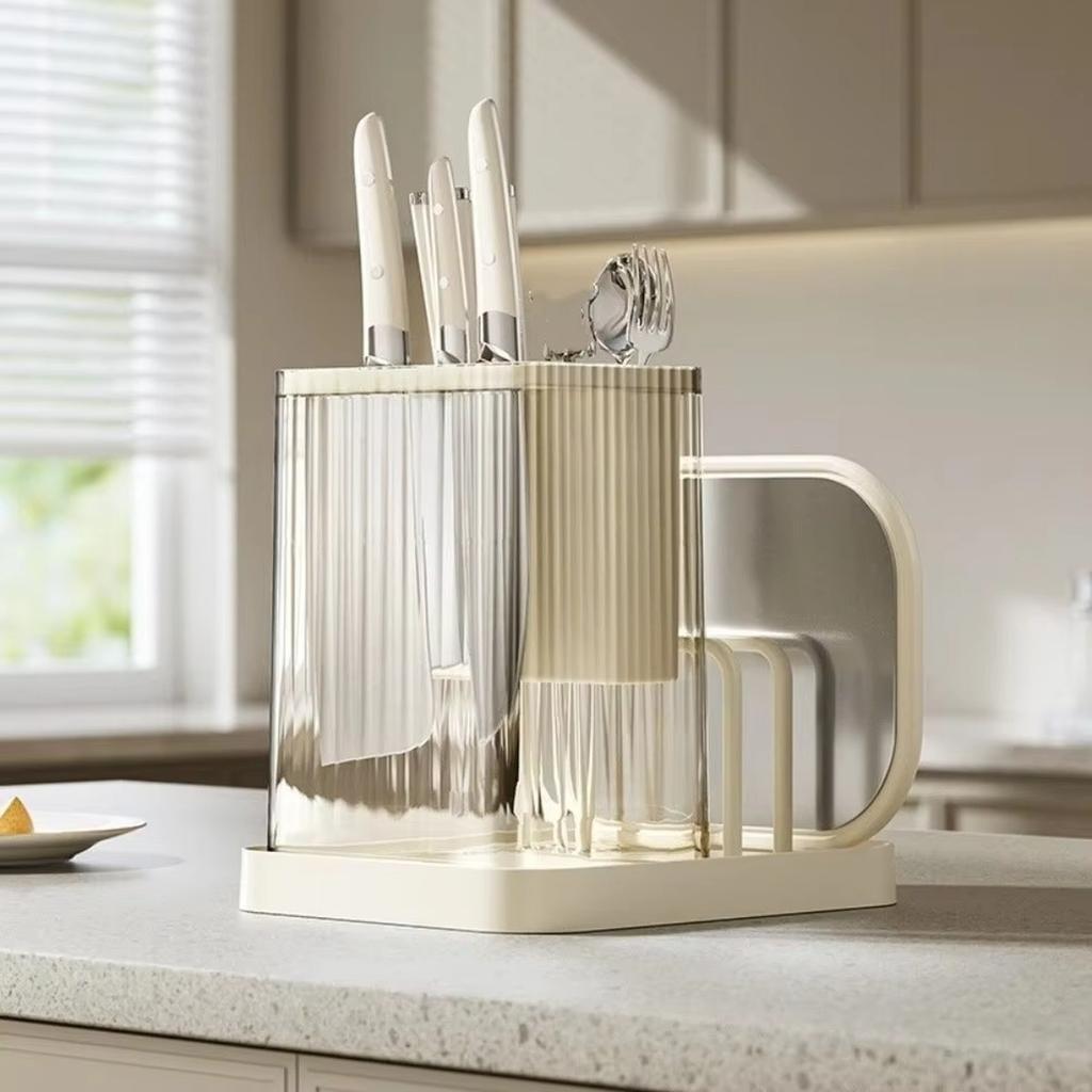 Cream Color Knife and Cutting Board Rack Multifunctional Kitchen Storage Holder for Knives Chopsticks