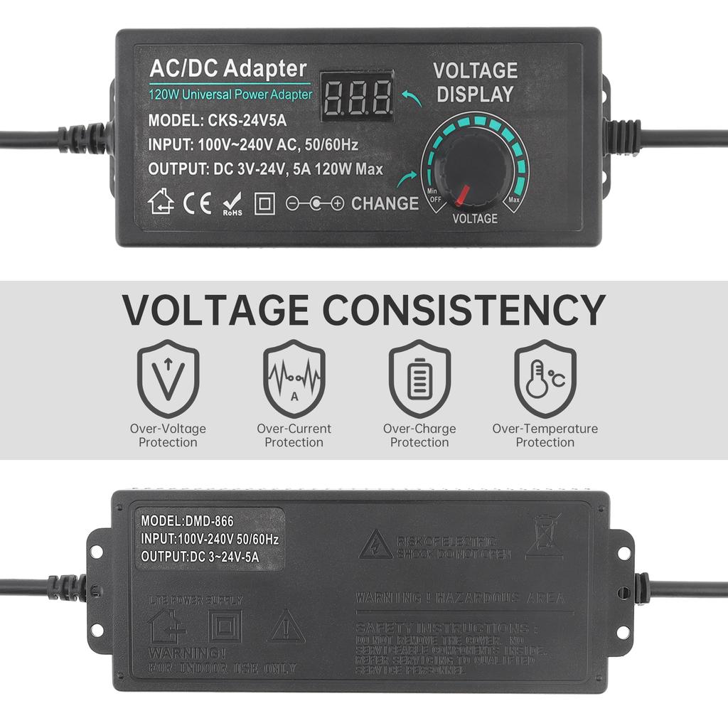 Adjustable Power Supply Adapter 72W 120W 5A Variable Switching Power Adapter 100V-240V AC To DC 3V-24V Converter Transformer