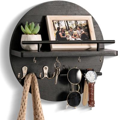 Key Holder for Wall with Shelf Wood Mail Organizer and Rack with Shelf Circular Design Key Hanger with Shelf Entryway Decor