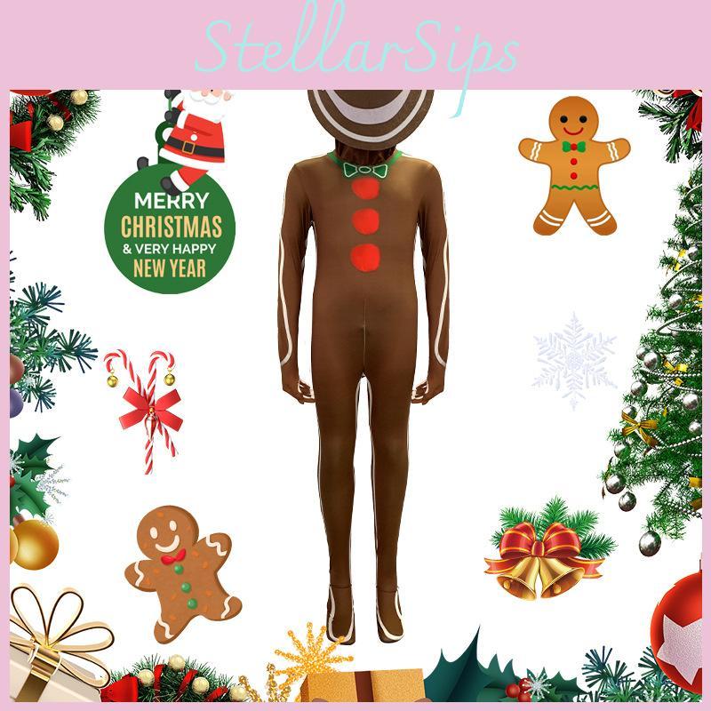 Gingerbread Man Children Jumpsuit Christmas Cosplay Costume Role Play Party