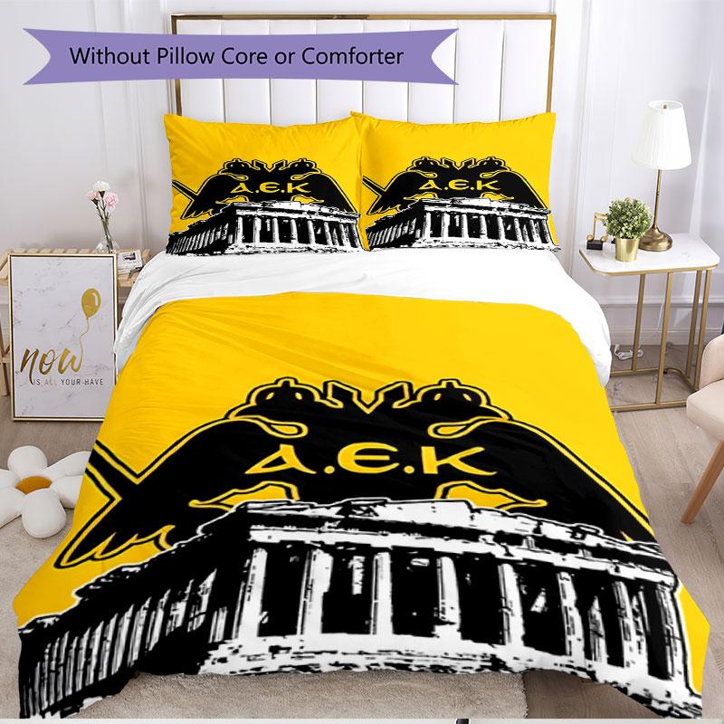 3-teiliges Bettbezug-Set (1 * Bettbezug + 2 * Kissenbezug, ohne Kern), AEK Athen FC Print Weiches Ganzjahres-Bettwäscheset, Schlafzimmerdeko Geschenk