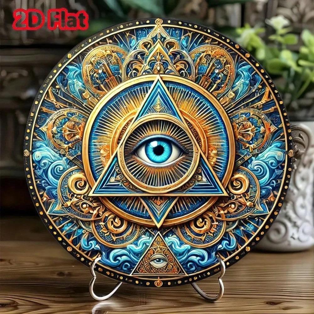 Unique Circular Metal Wall Art Ornate Wreath Providence Eye Symbol Aluminum Decor Mural