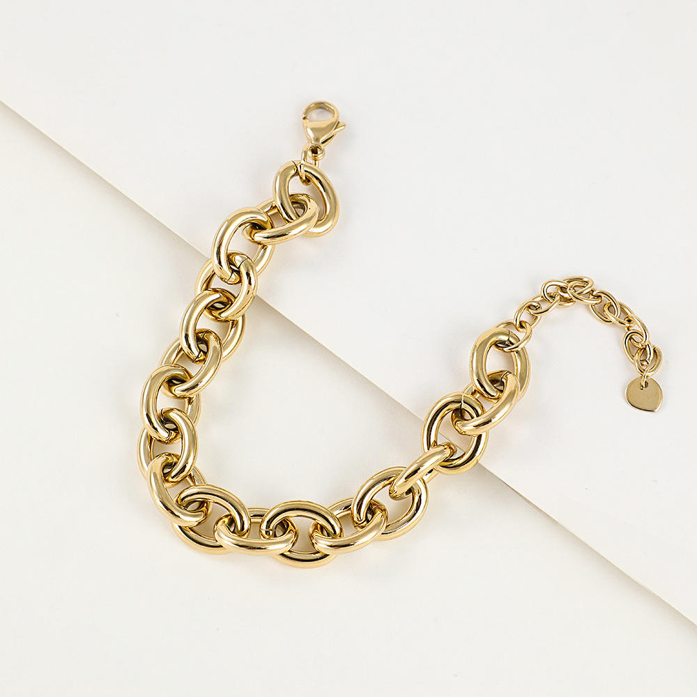 Custom Gold Plated Stainless Steel Jewelry Fashion Chunky Oval O Link Chain Bracelet