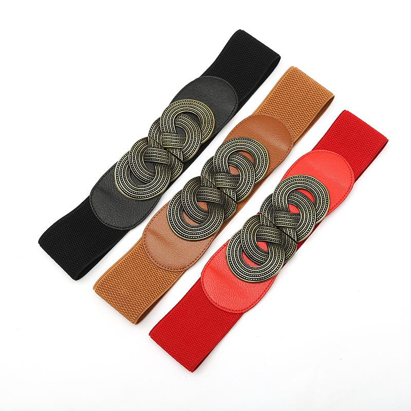 Fashion Retro Wide Belt for Women Korean Style Elastic Elastic Waist Seal Dress Decorative Women's Braided Belt