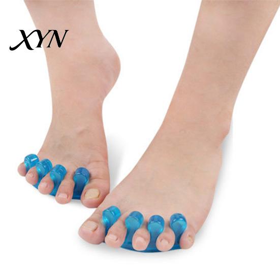 Sensitive Skin Foot Care 1 Pair Toe Separator for Overlapping Toes, 3-Hole Blue Gel Bunion Corrector, Transparent Soft SEBS Spacer Hallux Valgus,
