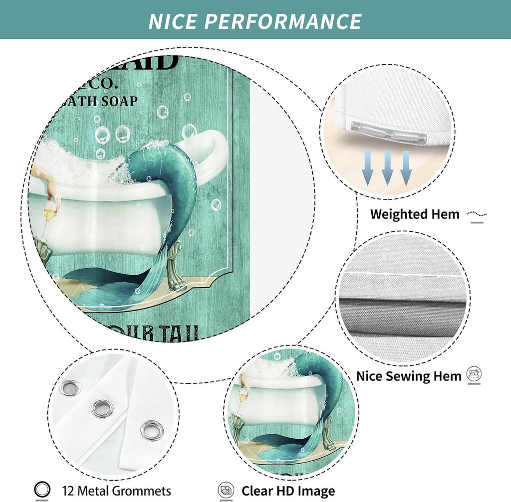 Funny Mermaid In Bathtub Shower Curtain Featuring Bubble Bath And Tail Wash Your Tail Text Artistic Print Elegant Home Decor Ite
