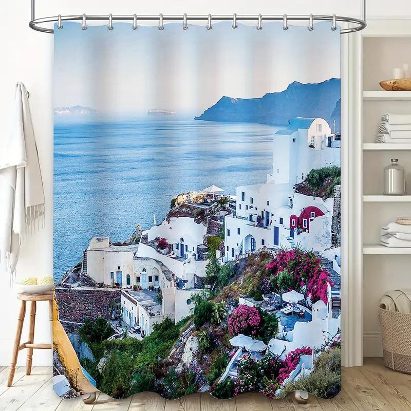 Watercolor Shower Curtain Modern Design, Multicolor Print for Bathroom Decor Waterproof Fabric Material (180 x 200 cm)