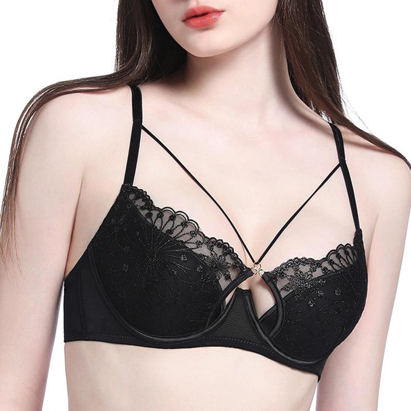 Sexy underwear French thin breathable embroidered lace underwear large chest small anti-sagging bra cover
