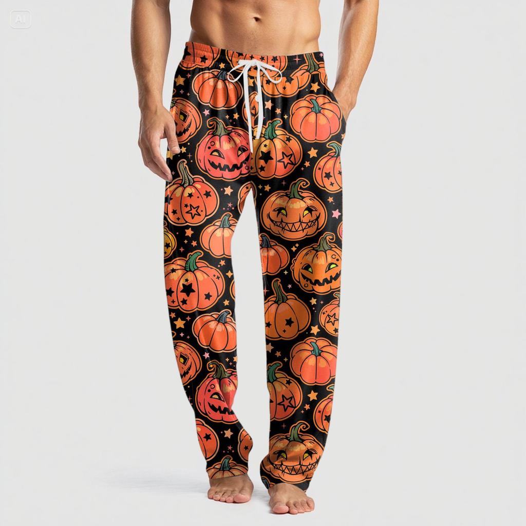 Men's Knitted Halloween Print Pocket Casual Pants Pajama Pants