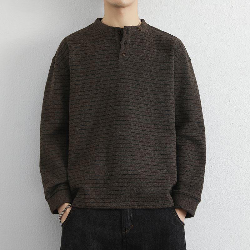Kontrastowy Sweter w Paski Odzież Męska Pulower Okrągły Dekolt Sweter Modny Casualowy Top