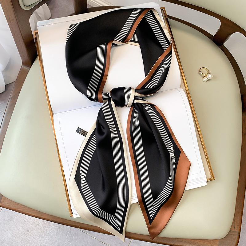 Luksuriøst langt silkeskjerf for kvinner, dyre- og hesteprint, tynt smalt skjerf, veskebånd, hårbånd, sløyfe, skjerf, damehalsklut