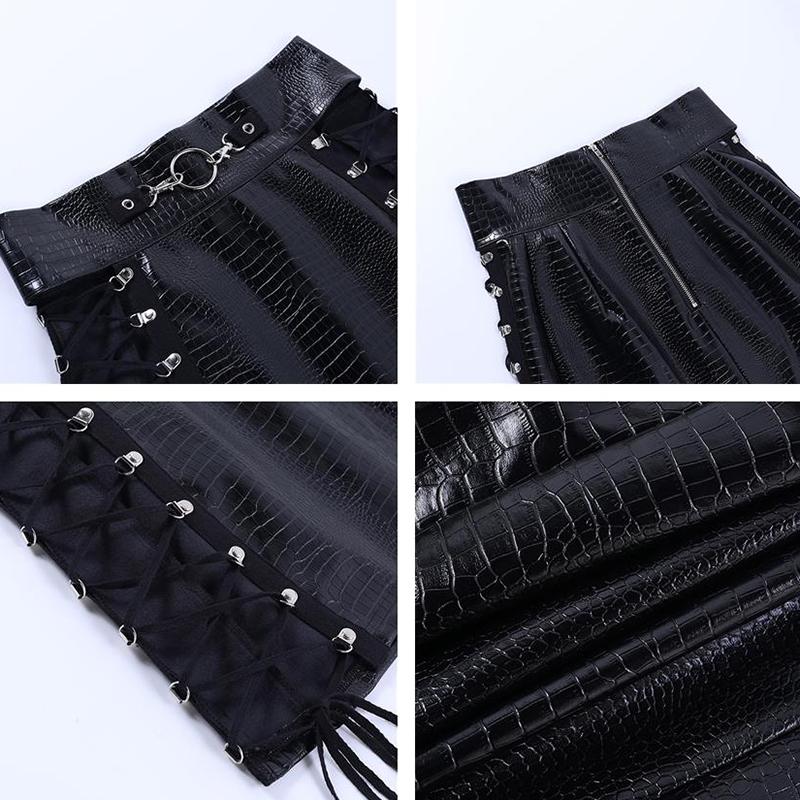 Черная сексуальная женская юбка в стиле панк из искусственной кожи — фото 9