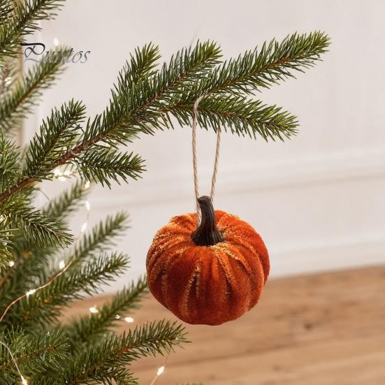 Retro Autumn Home Decorations Velvet Pumpkin Hanging Decor, Fall Harvest Ornaments with Decorative Pumpkins Hemp Rope Jute Rope, Thanksgiving