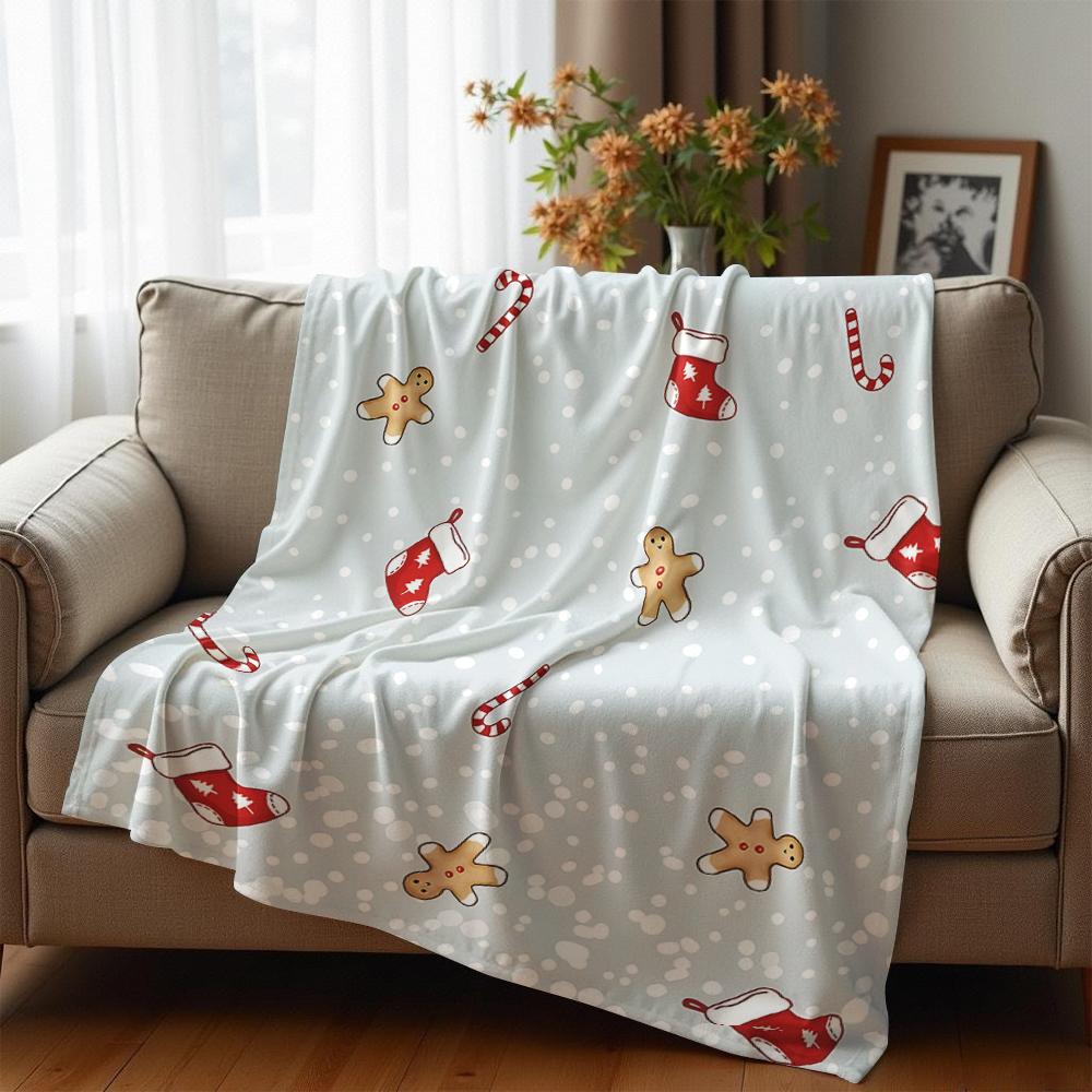 Snowy Ginger Stocking Soft Flannel Blanket Breathable Warm Throw for Office Car Sofa Kids Room Birthday Xmas Gift