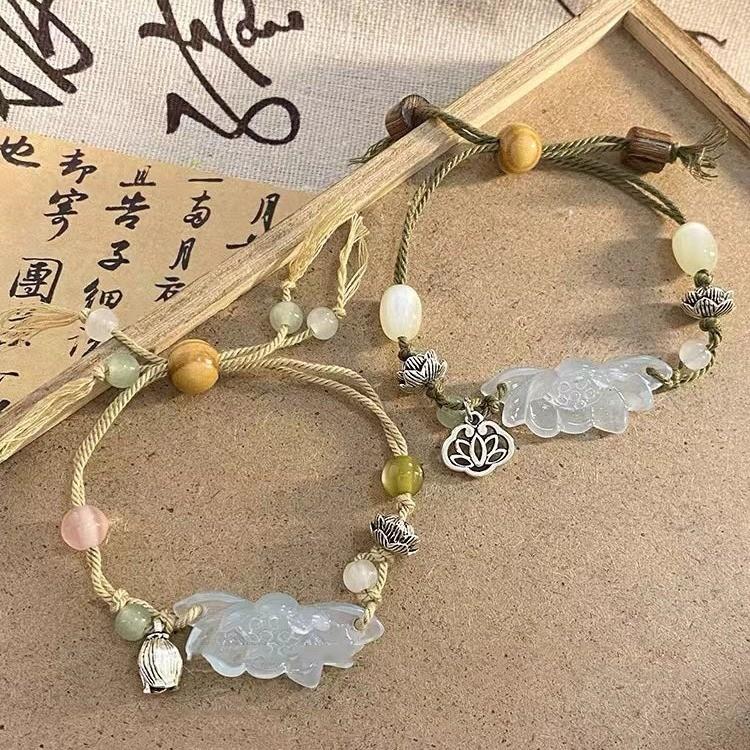 Stylish Alloy Plated Lotus Pull Bracelet For Women Geometric Design Ethnic Retro