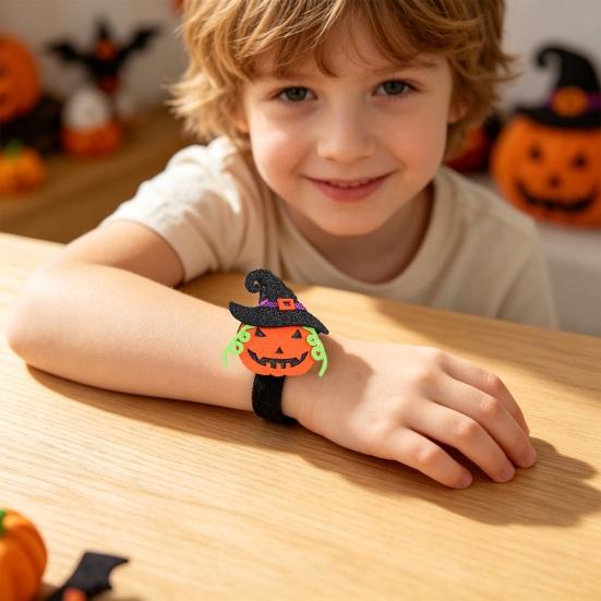 Bunte Klatscharmbänder Halloween Glitzer Filzarmband, Cartoon Kürbis Totenkopf Katze Spinne Feiertagsthema Armband Klapparmband, Partygeschenke für