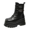 Fashion Women Black Punk Gothic Motorcycle Boots Chunky High Heel Ankle Boot Ladies Wedge Belt Buckle Platform Botines Female Shoes