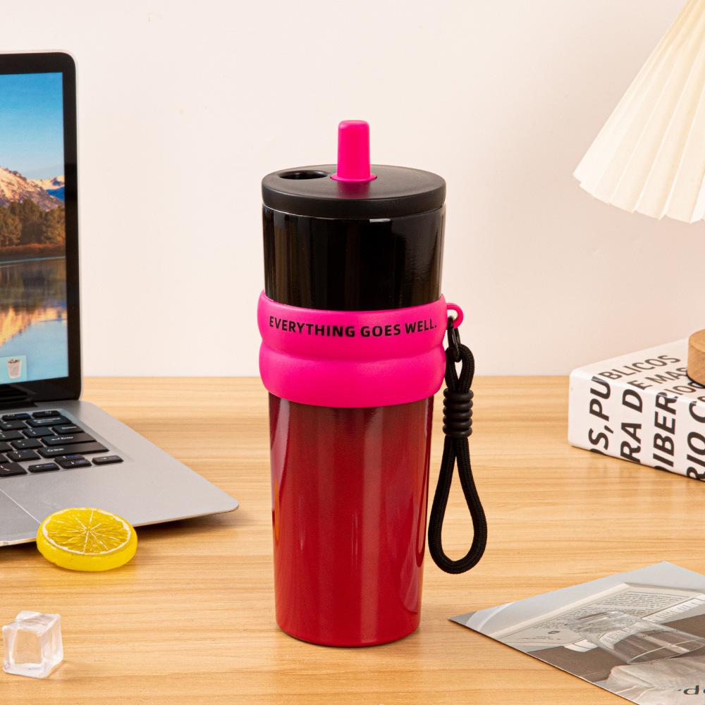 Water bottle Stainless steel thermal insulation straw cup Large capacity accompanying cup Water cup Support LOGO