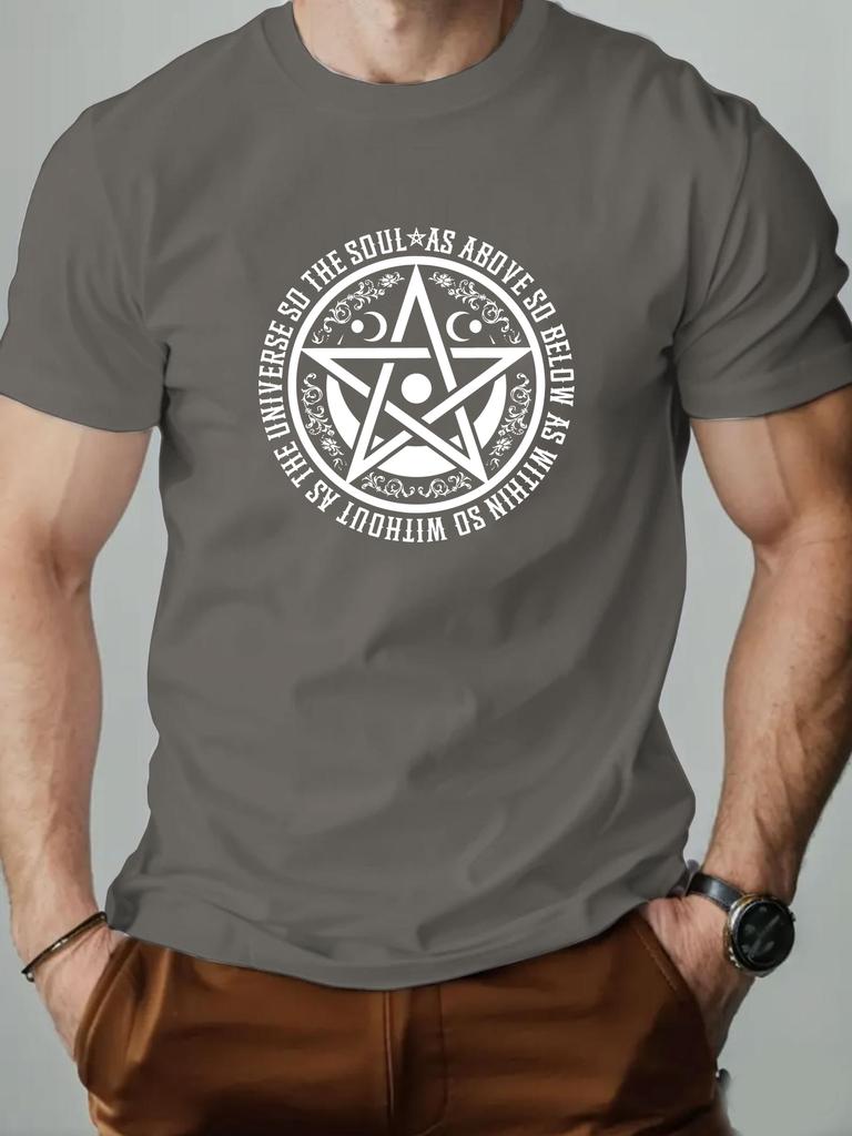 Men T-Shirt 100% Cotton Pentagram Funny Graphic Print Streetwear Round Collar Tee Soft & Breathable 2025 Summer Fashion T shirts