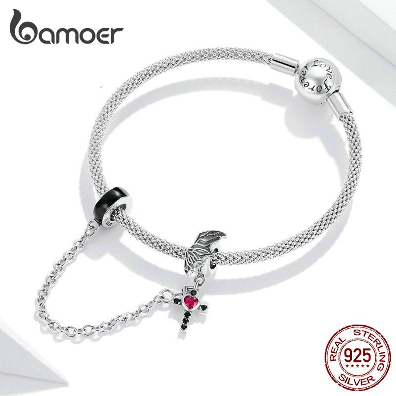 Bamoer 925 Sterling Sølv Vingekors Sølv Silikon Sikkerhetslenke Passer Originale Armbånd
