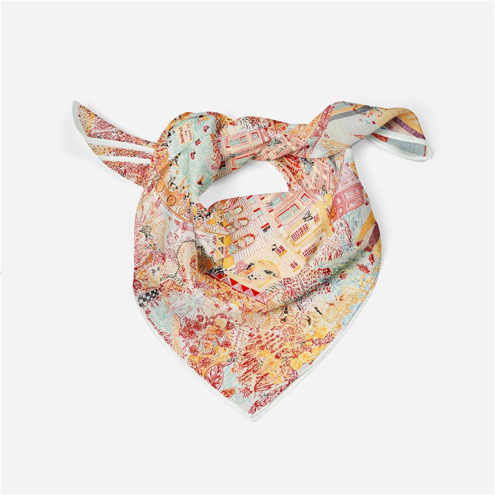 Twill Silk Scarf Women Fashion Printed Square Scarves Wraps Bandana Small Hijabs Silk Foulards Tie Headband 53CM