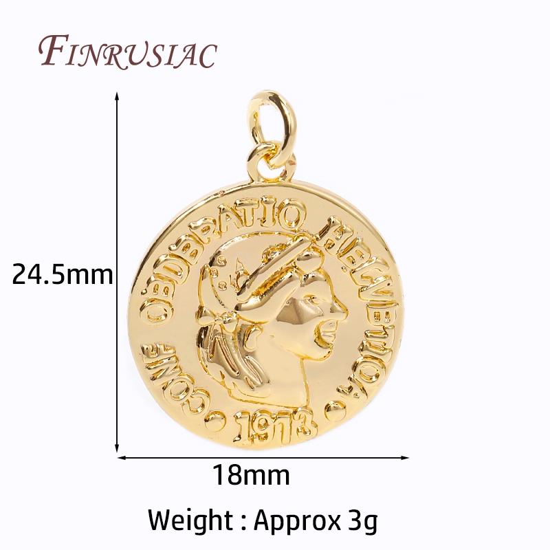 

18K Gold Plated Elizabeth Queen Pendant Brass Metal Ancient Rome Coin Charms For DIY Jewelry Making Earring Necklace Accessories 1 Piece