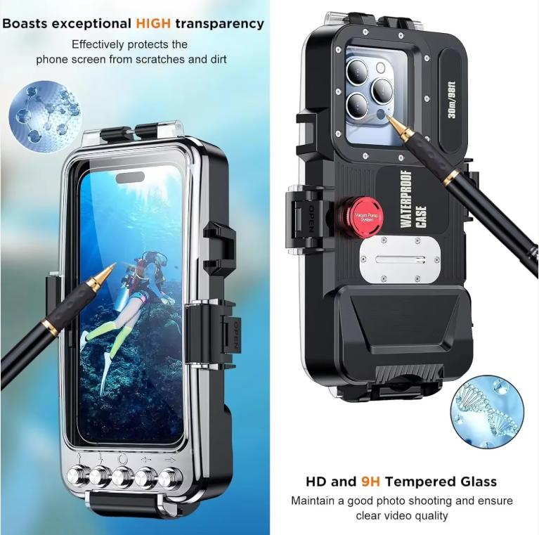 30M Bluetooth Diving Snorkeling Underwater Case Underwater Photo Video,Waterproof Housing For iPhone 16 15 14 13 12 11 Pro Max