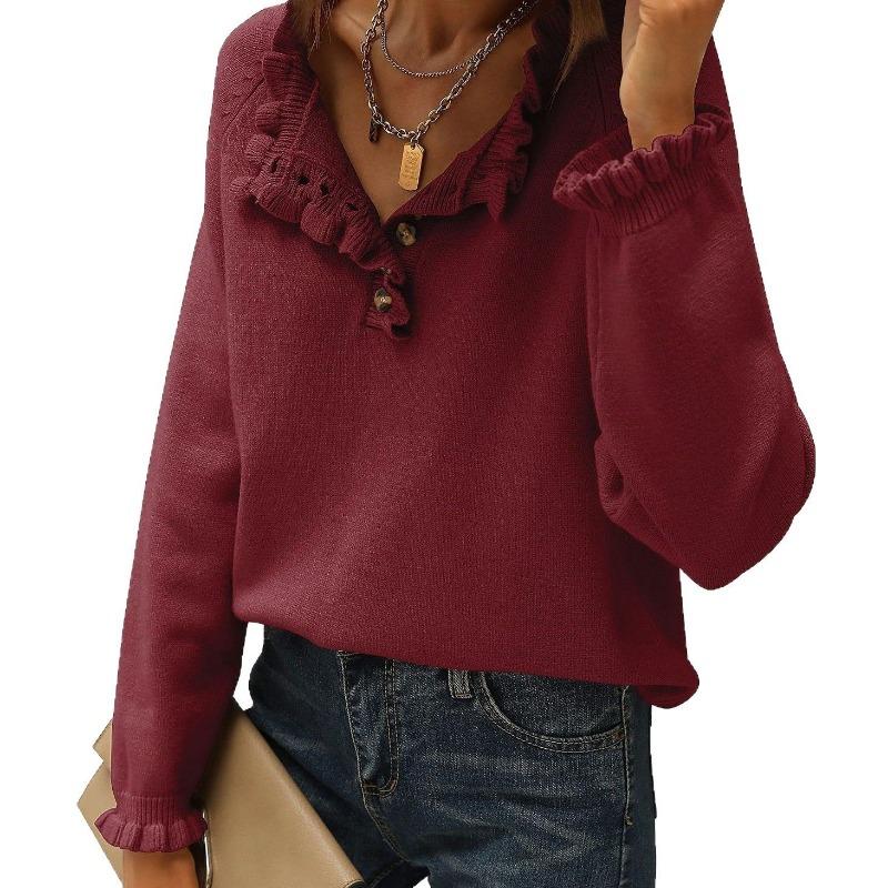 Women S Casual Long Sleeve Pullover Knit Sweater Button Edge Basic Top