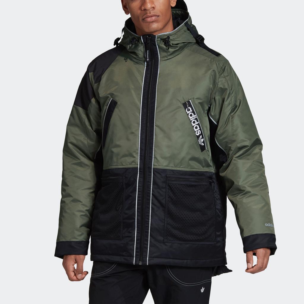 Adidas Originals Color-Block Zip Warm Casual Down Jacket Men Outerwear Black Green GJ6739