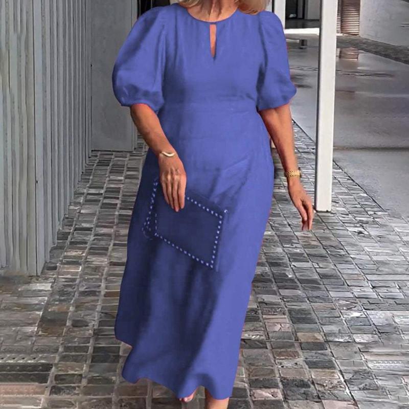 

Весенне-летние женские однотонные свободные повседневные платья с круглым вырезом и рукавами-пузырьками S