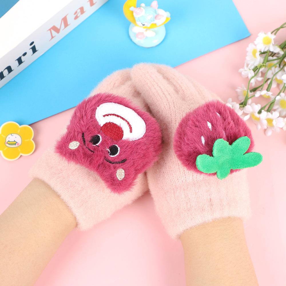 New children's gloves 2025 winter girls' Kulomi five-finger cover plus little girls' velvet to keep warm and keep out the cold finger cover