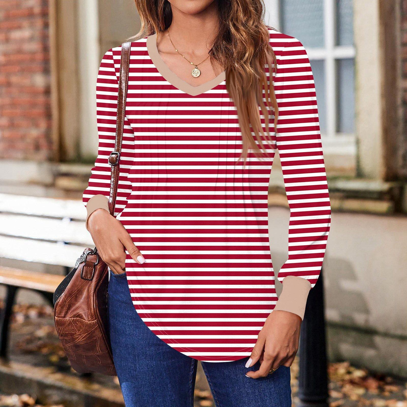 

Женские рубашки с длинным рукавом-фонариком, плиссированные туники с V-образным вырезом, осенние топы с длинным рукавом и принтом XL красный