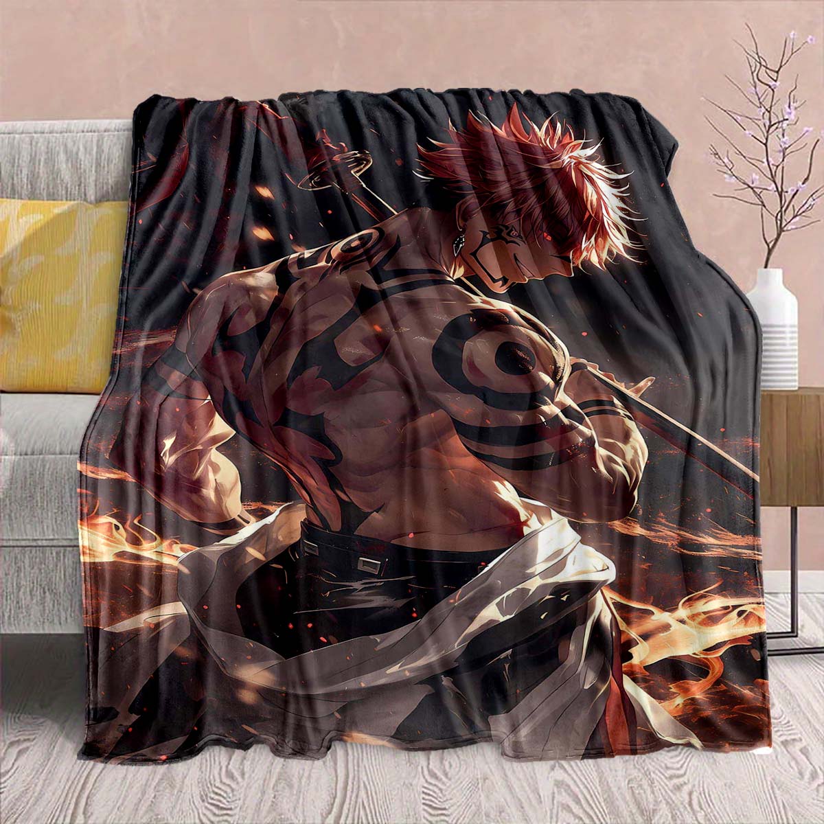 

Jujutsu Kaisen Anime Flannel Blanket - Soft Warm Perfect for Sofa, Bedding Camping Travel Office Home Decor -QJY 75x90cm