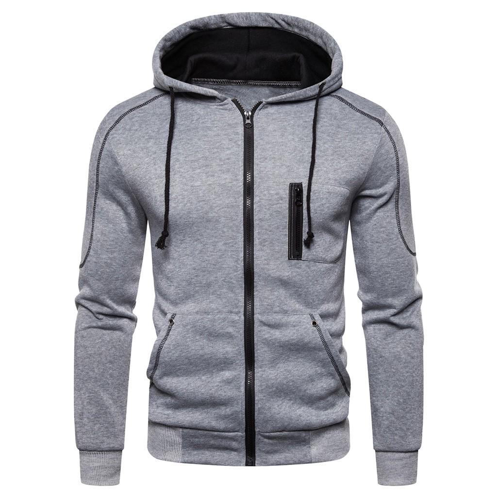 Men Autum Winter Long Sleeve Hooded Sweatshirt Zipper Outwear Tops Blouse