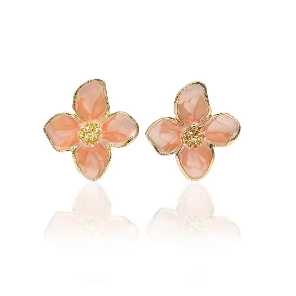 SUMENG New Blue Red Enamel Stud Earrings Fashion Five-Petals Crystal Cute Girls Ear Decor for Women Jewelry Accessories Gifts