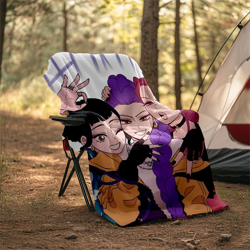 1pc KPop8 Theme Blanket - Digital Print, Polyester, Cozy for All Seasons, Perfect for Outdoor, Camping, and Travel