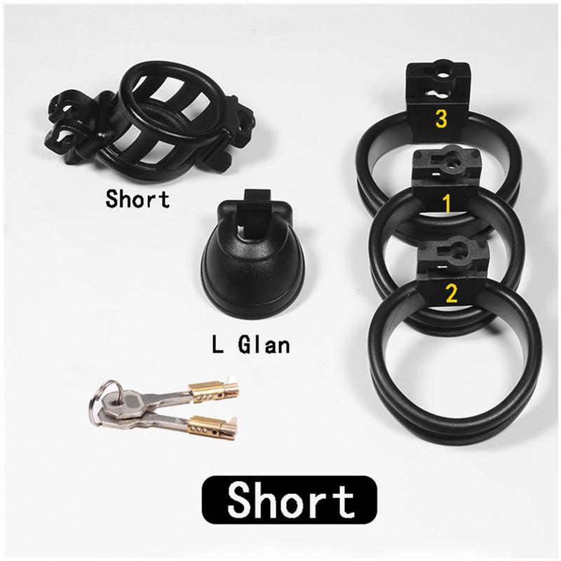 Plastic Resin Micro Short Long Male Slave Chastity Device Cock Cage Penis Lock with 3 Ring Sex Toys