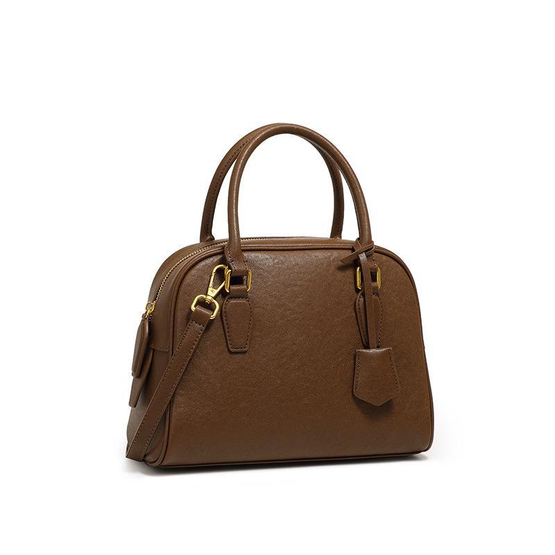 Women's Genuine Cowhide Leather Boston Bag - Minimalist Large Capacity Handbag