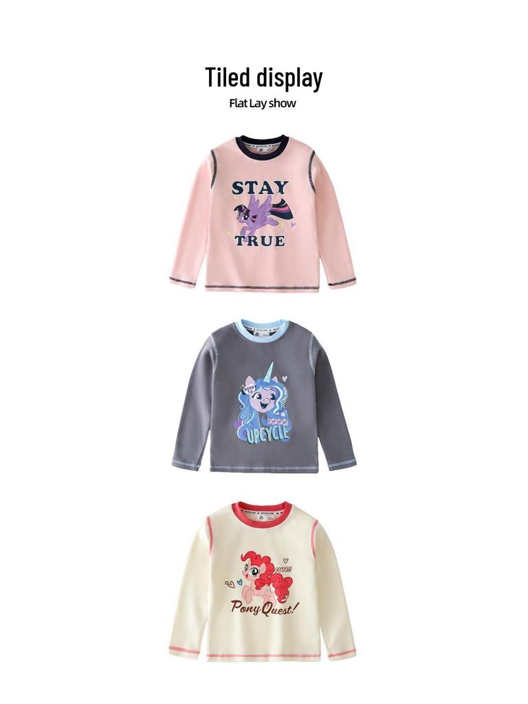 Girls' Cartoon Long-Sleeve Cotton T-Shirt - Spring/Autumn Fashionable Color Block Top