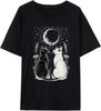 Verdusa Women's Gothic Cat Print Graphic Tees Round Neck Drop Shoulder T Shirt