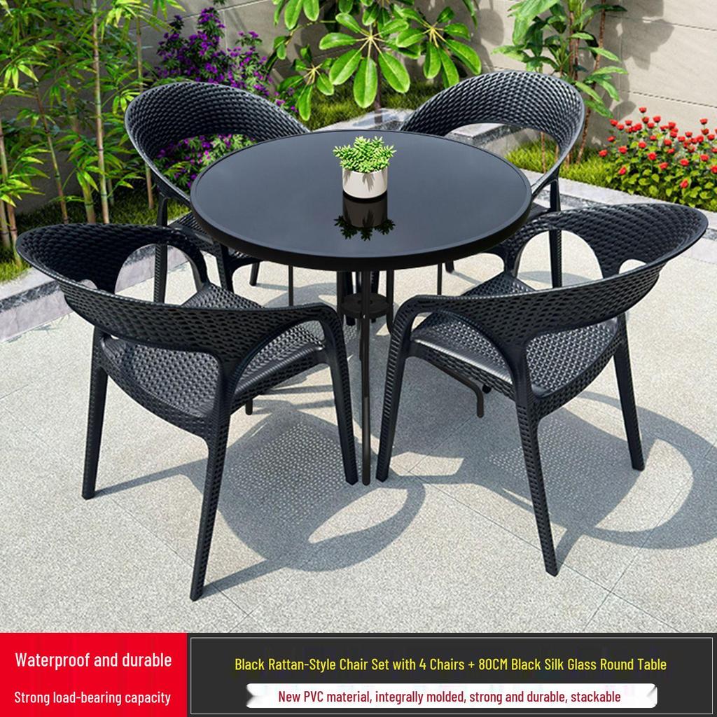 Outdoor Rattan-Style Plastic Chair with Thick Backrest for Garden, Courtyard, or Milk Tea Shop