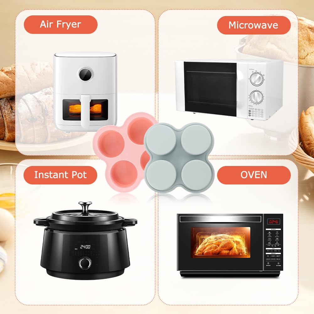 Wiederverwendbare Silikon-Heißluftfritteusen-Eierform 3/4 Kammern Antihaft-Muffin-Formen Backen Runde Formformen Antihaft-Muffin-Hamburger-Pfanne
