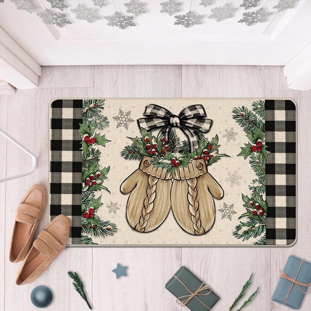 Christmas Themed Door Mat With Festive Patterns Non Slip Durable Entrance Rug Indoor Outdoor Home Decor For Families