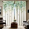 2-piece set of high-definition digital printed curtainWatercolor Green White Floral Leaves Butterflies Curtain ForCrossBorderHom