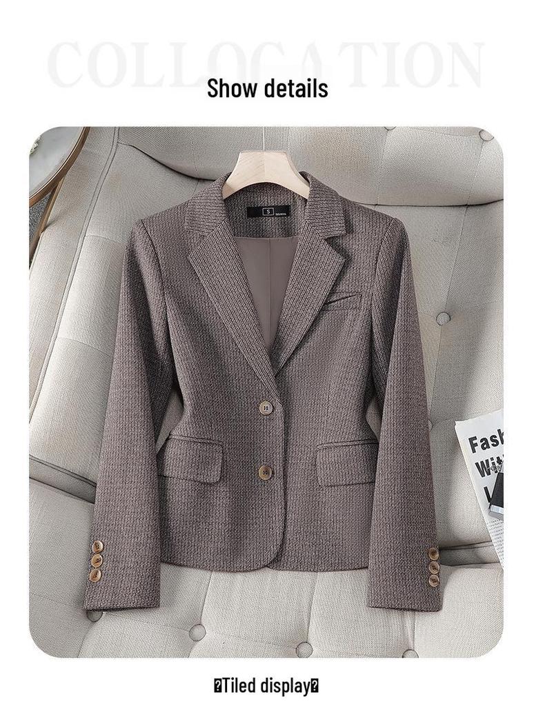 Damen Khaki Wollblazer: Petite Slim Fit, Retro-Stil, Frühling/Herbst 2025