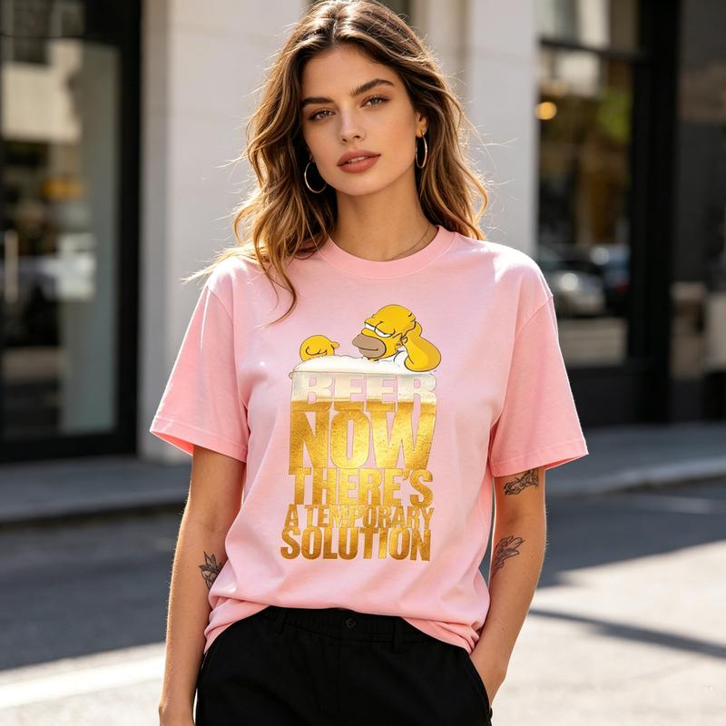 Beer Now Temporary Slogan Cartoon Figure In Beer Cup Graphic T Shirt Unisex Soft 100 Cotton Crew Neck Short Sleeve Tee