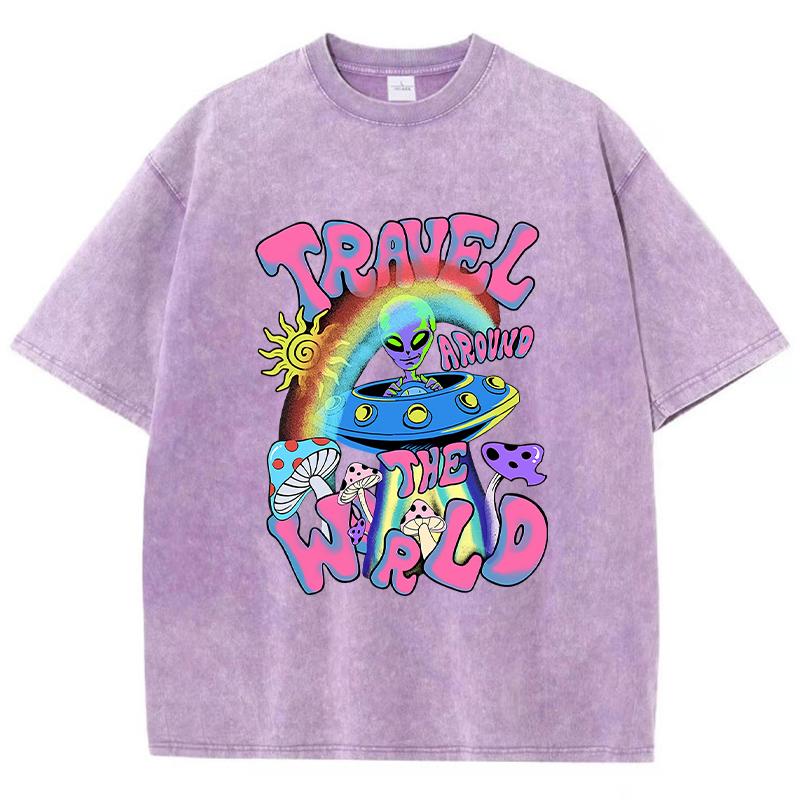 T-shirt da Donna con Stampa Ufo Alieno Viaggia per il Mondo T-shirt Morbide Street Traspirante Manica Corta Girocollo