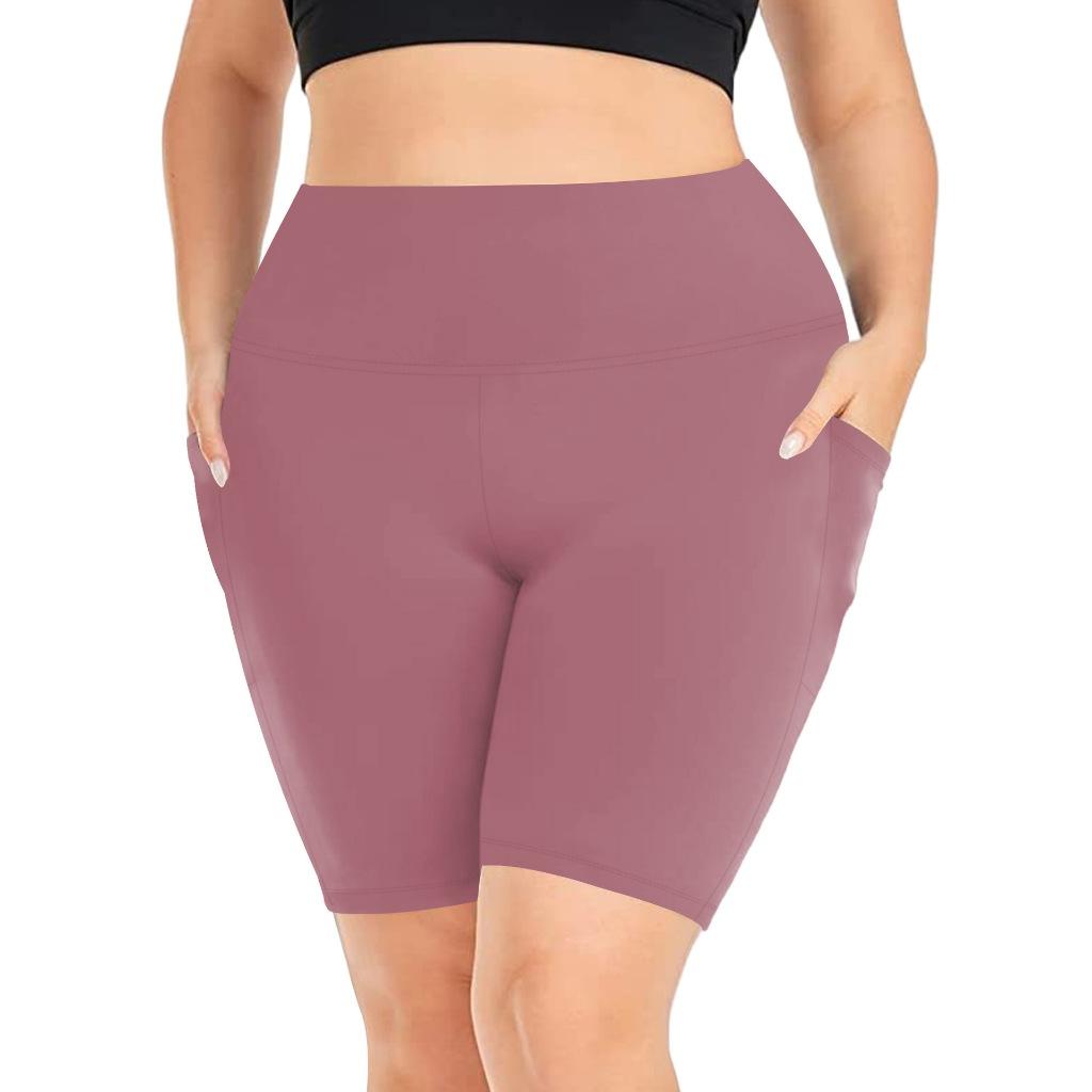 Mujer Talla Grande Pantalones Cortos Elásticos de Cintura Alta hasta la Rodilla Leggings Deportivos con Bolsillos